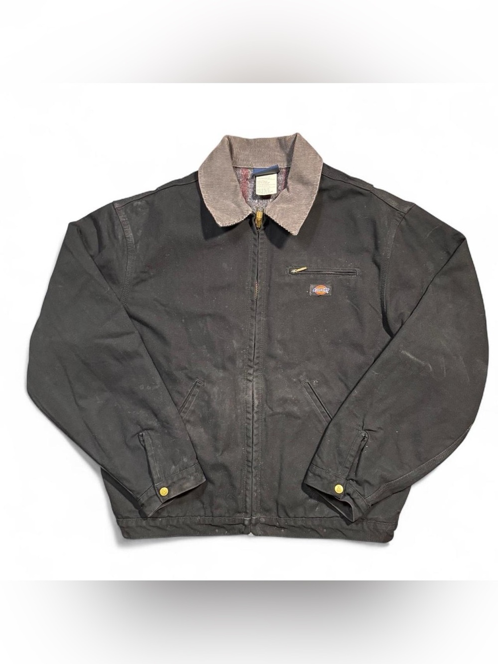 Vintage 90s Dickies Detroit Jacket Corduroy Collar Mens XL Black Blanket Lined